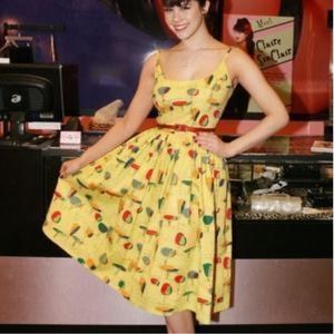 Bettie Page by Tatyana Cocktail print dress Medium cheers swing novelty …